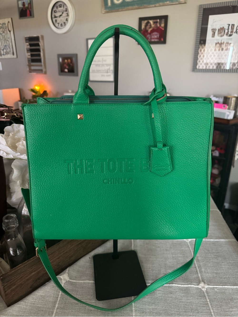 Amazon Bright Green Structured Tote with Top Handles and Strap